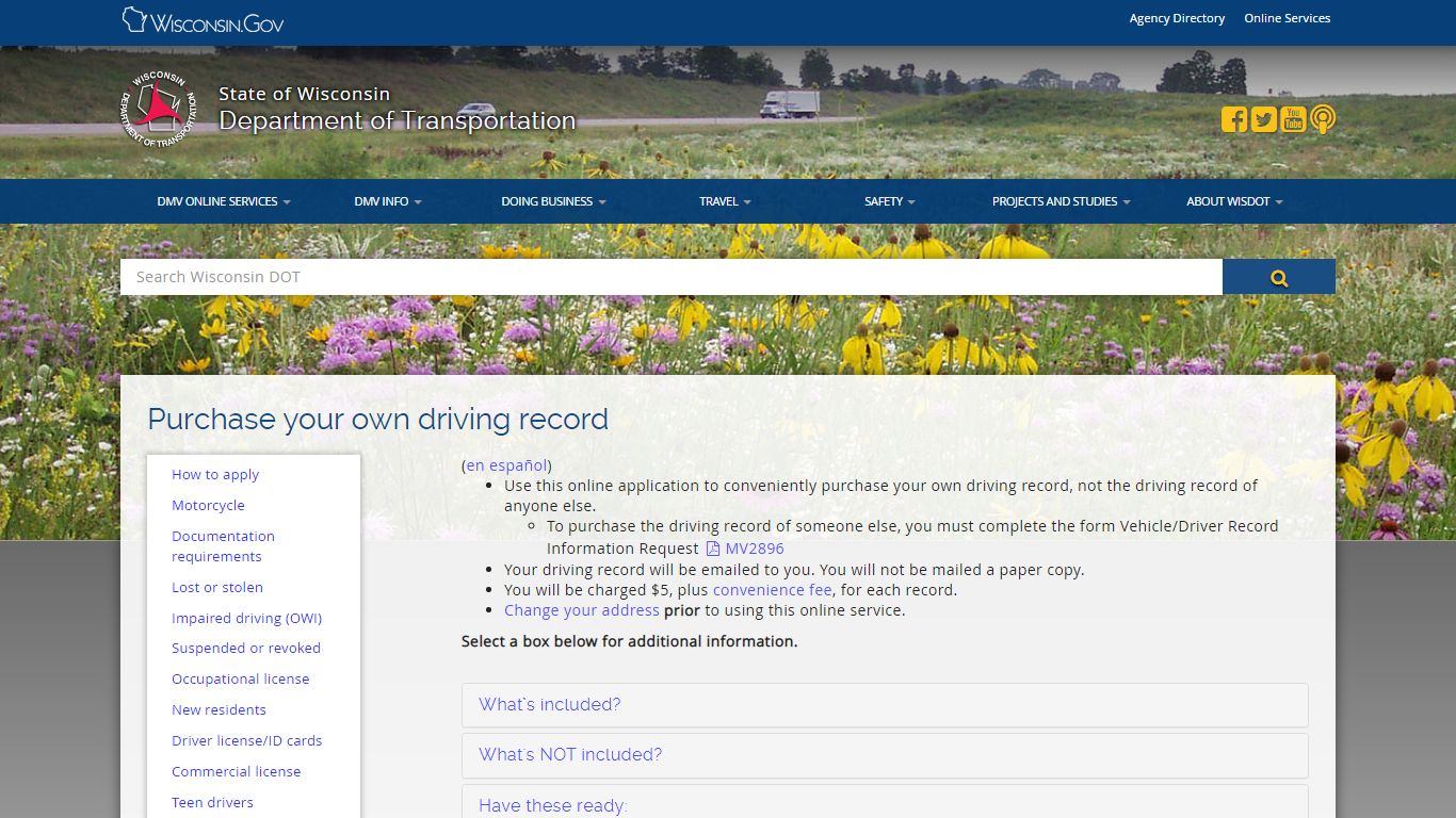 Wisconsin DMV Official Government Site - Purchase your own driver record